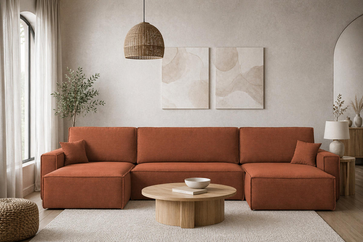 ECKSOFA Mit Schlaffunktion Und Bettkasten, Eckcouch BEST U XL Stoff Verita Kupfer - Kupferfarben, Holz (142/372cm) - Kaiser Möbel