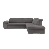 ECKSOFA mit Schlaffunktion, Bettkasten, Kopfstützen verstellbar, Wellenunterfederung, Ottomane rechts B283/T228/H102 cm, Cord Grau Anthrazit / 17217 - Chromfarben/Schieferfarben, Textil/Metall (283/228cm) - luma-home