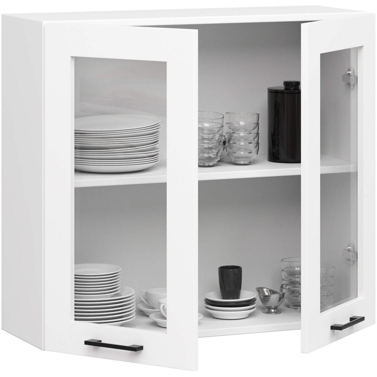 KÜCHENVITRINE Weiß 80x30,5x72 cm - Schwarz/Weiß, Glas/Holzwerkstoff (80/72/30.5cm) - Akord