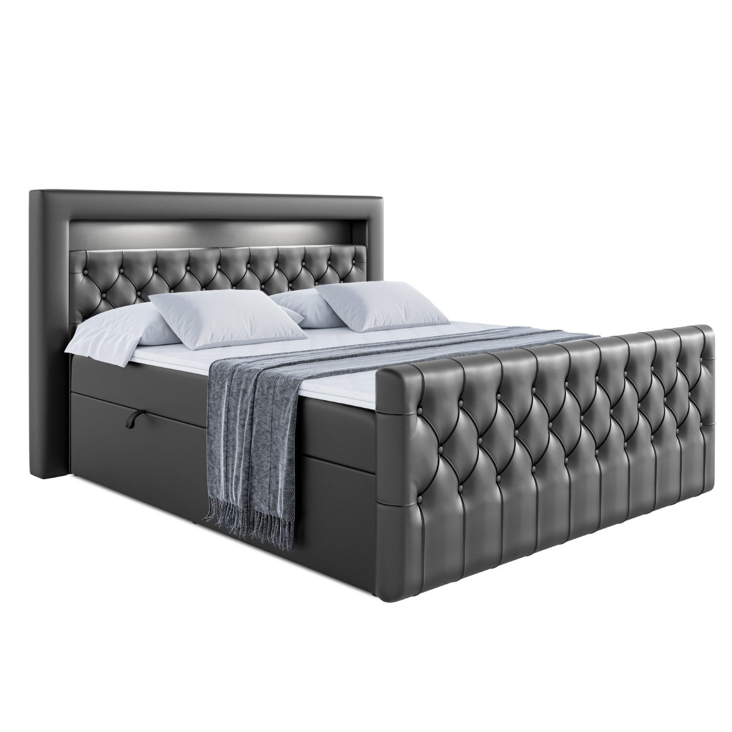 Altdecor Boxbett Schwarz Hochglanz 200x200 cm