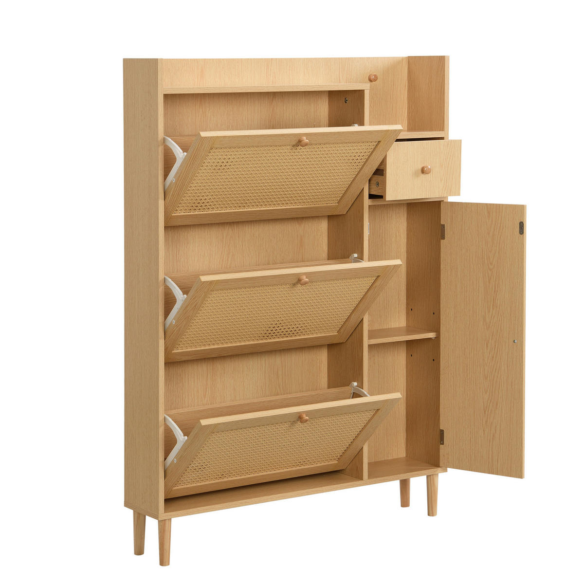 SCHUHSCHRANK aus MDF 90x125x17cm in Natur mit 3 Klapptüren & Schublade - Naturfarben, Holzwerkstoff (90/125/17cm) - Modfu