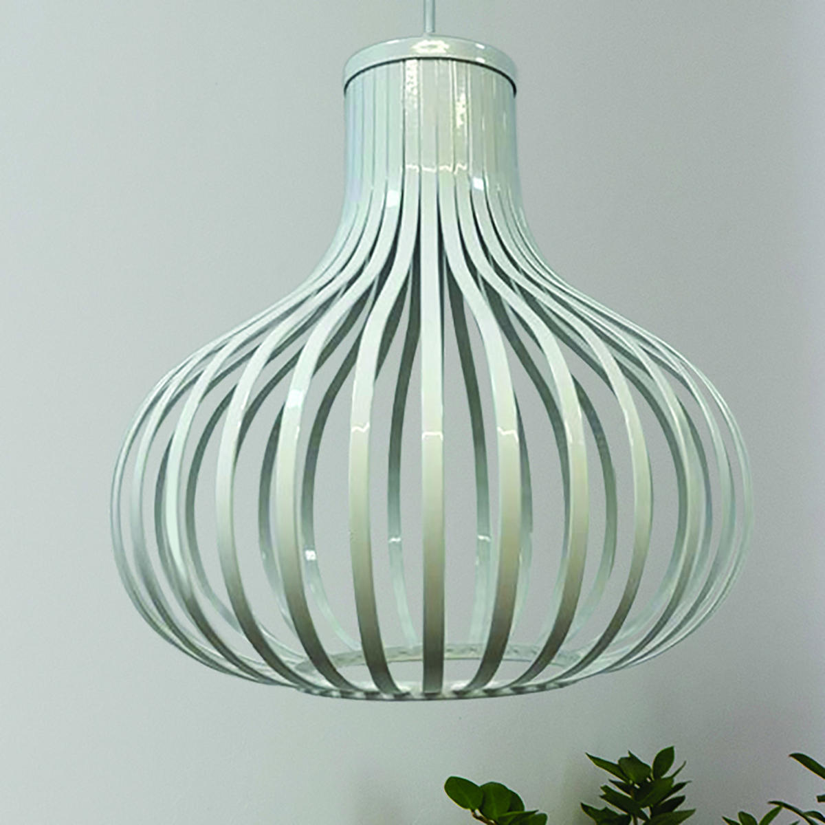 PENDELLEUCHTE Pear 30/35 cm - Weiß Hochglanz/Weiß, Holz/Metall (35/30/35cm) - Bamyum