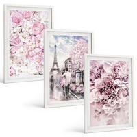 BILDER SET 3er Set - 40x60 cm Weißer Rahmen - Blumenlandschaft in Rosatönen - Weiß, Kunststoff (40/60cm) - TULUP