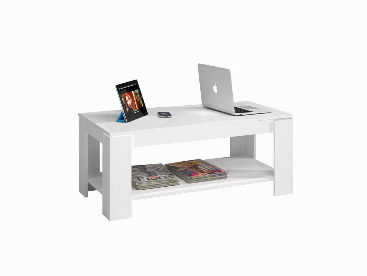 COUCHTISCH mit hochklappbarer Tischplatte L102 cm - Ambit - Weiß, Holzwerkstoff (102/50/43cm) - Calicosy