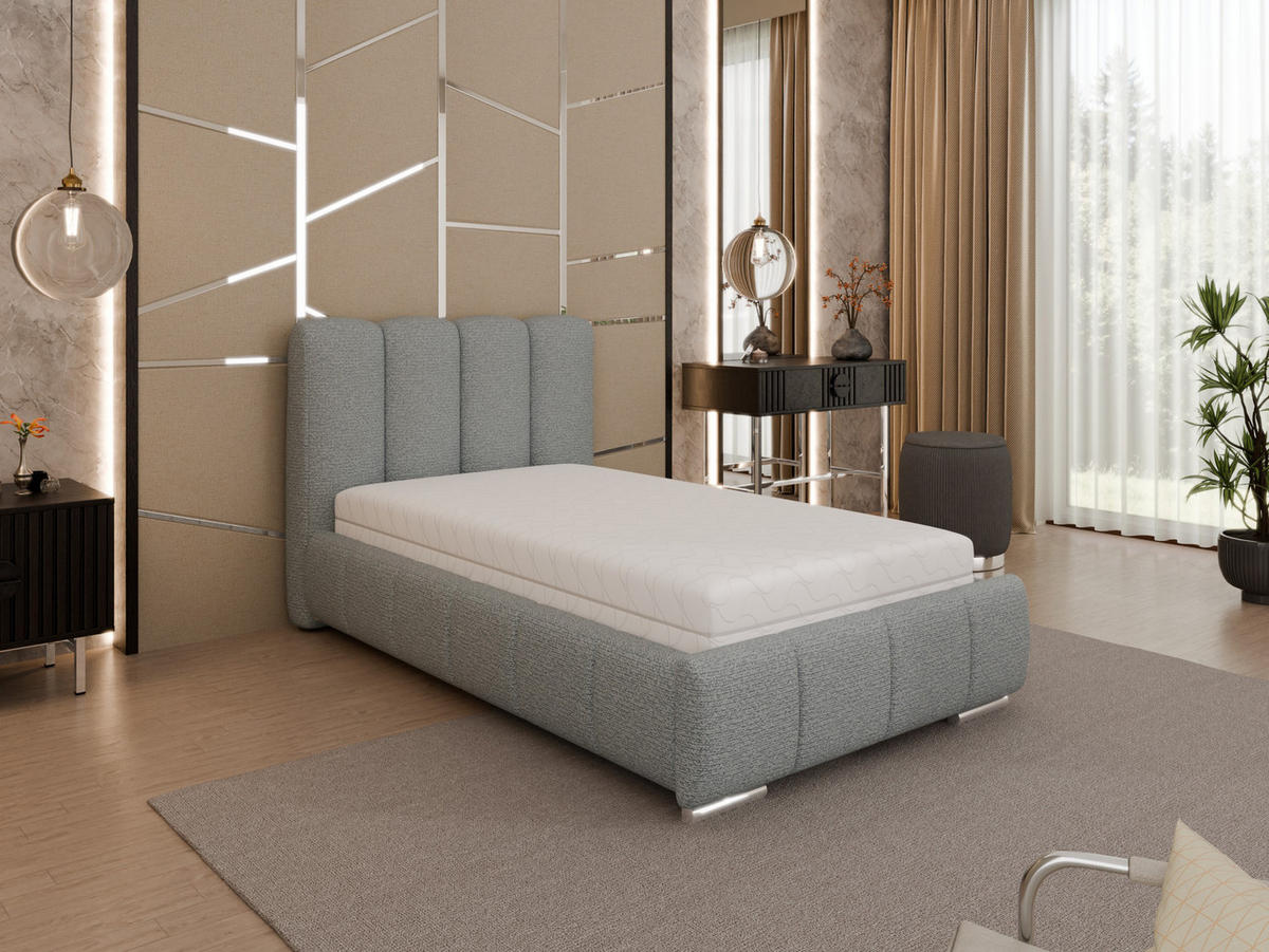 POLSTERBETT Zaira 100x200cm – Elegantes Polsterbett für modernen Wohnstil , Federkernmatratze Bonnel (18cm), Blaugrau - Blaugrau, Holz (100/200cm) - Homesy