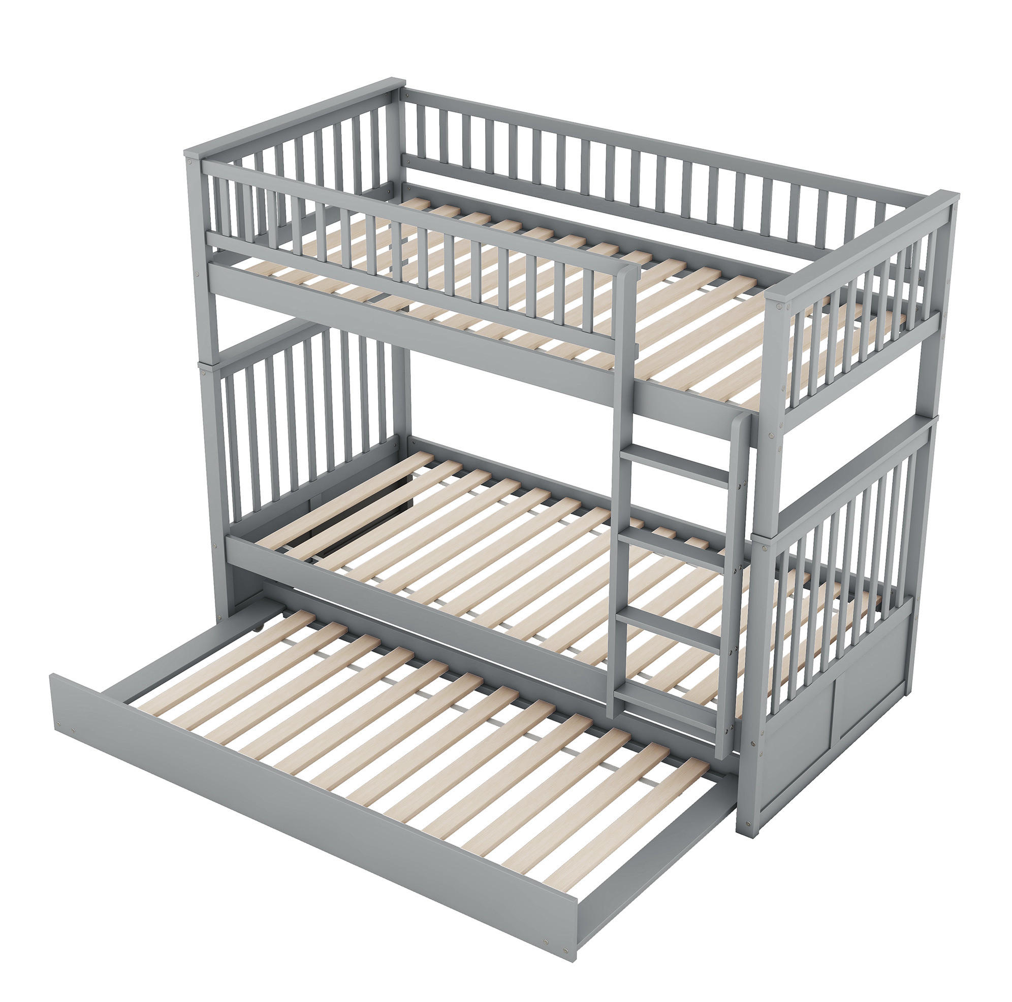 ETAGENBETT 90/200 cm mit Ausziehbett, abnehmbaren Liegeflächen und Treppe, Grau - Grau, Holzwerkstoff (90/200cm) - Redom