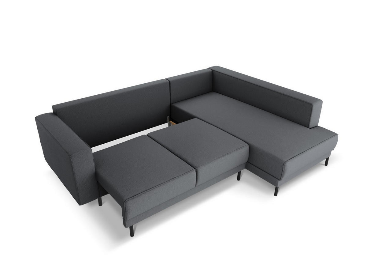 AUSKLAPPBARES-ECKSOFA rechts Caro aus strukturiertem Stoff dunkelgrau 5 Sitzplätze - Dunkelgrau, Textil (187/247cm) - Micadoni