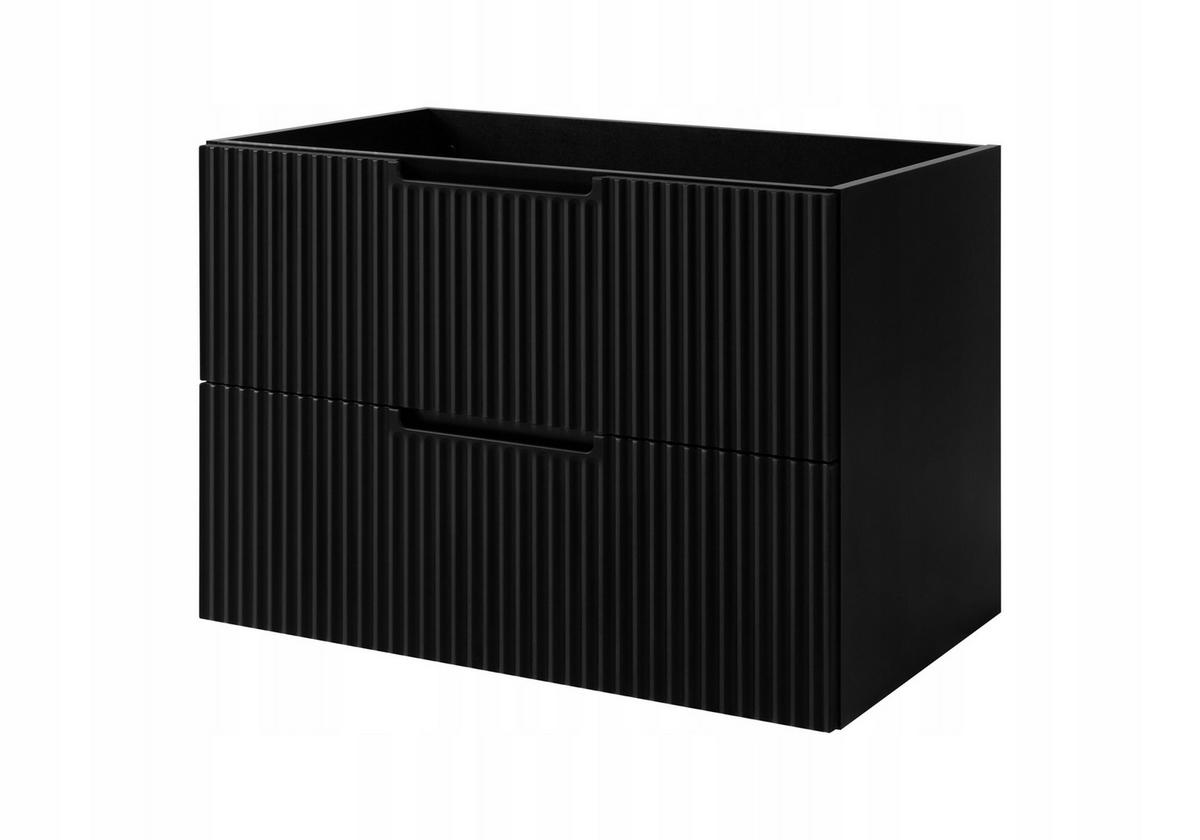 WASCHBECKUNTERSCHRANK VENA 160 cm mit Arbeitsplatte Farbe: Eichen Craft gerillte Vorderseite Matt Schwarz - Eichefarben/Schwarz, Holzwerkstoff (160/58/46cm) - Rodan