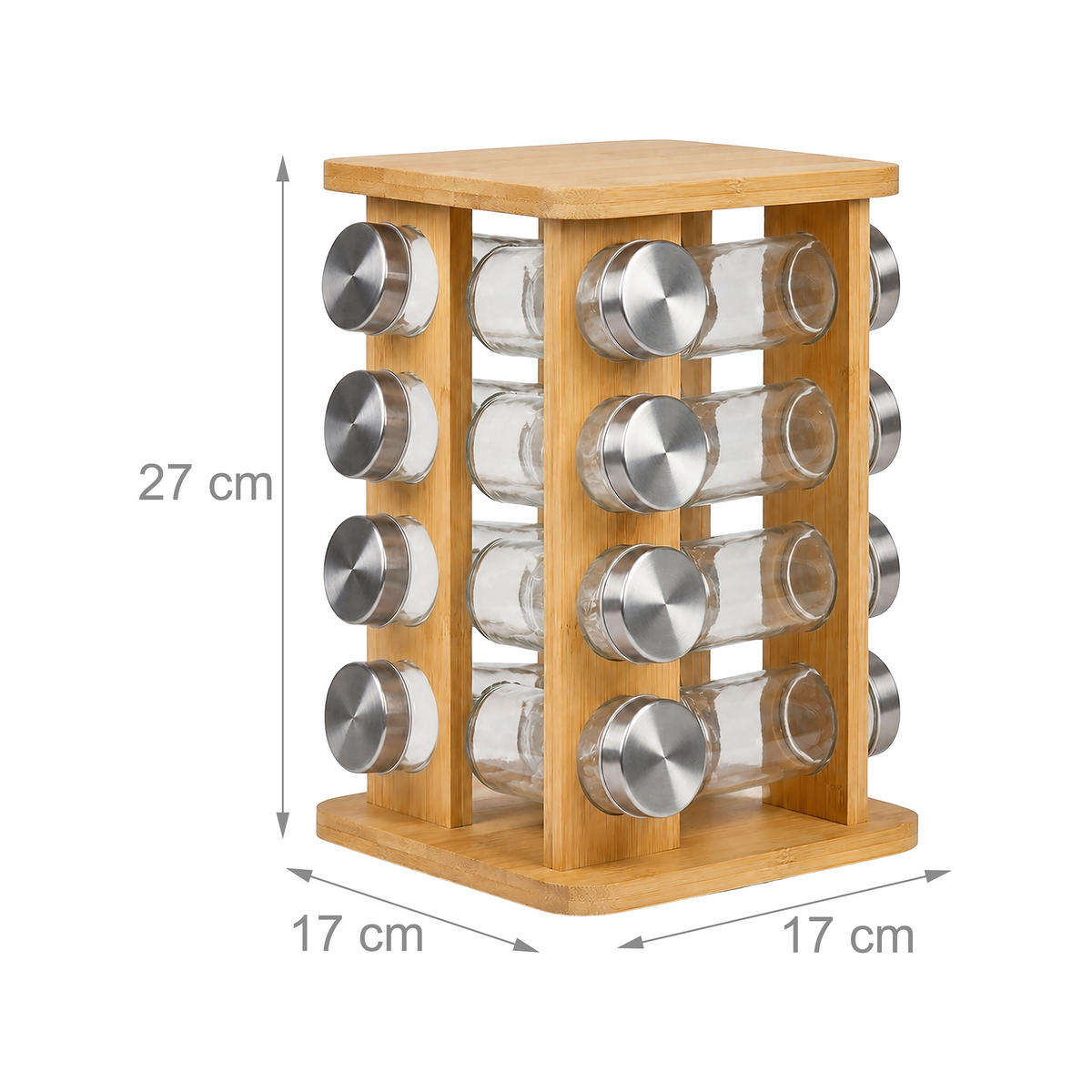 GEWÜRZKARUSSELL Natur Bambus 16er-Set - Multicolor, Glas/Holz (17/27/17cm) - Relaxdays