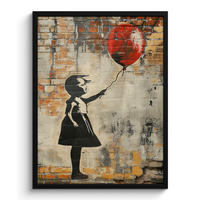 GERAHMTES BILD Graffiti - Banksy - Mädchen - Straßenkunst 60x80 cm - Sandfarben, Papier (60/80cm) - MuchoWow