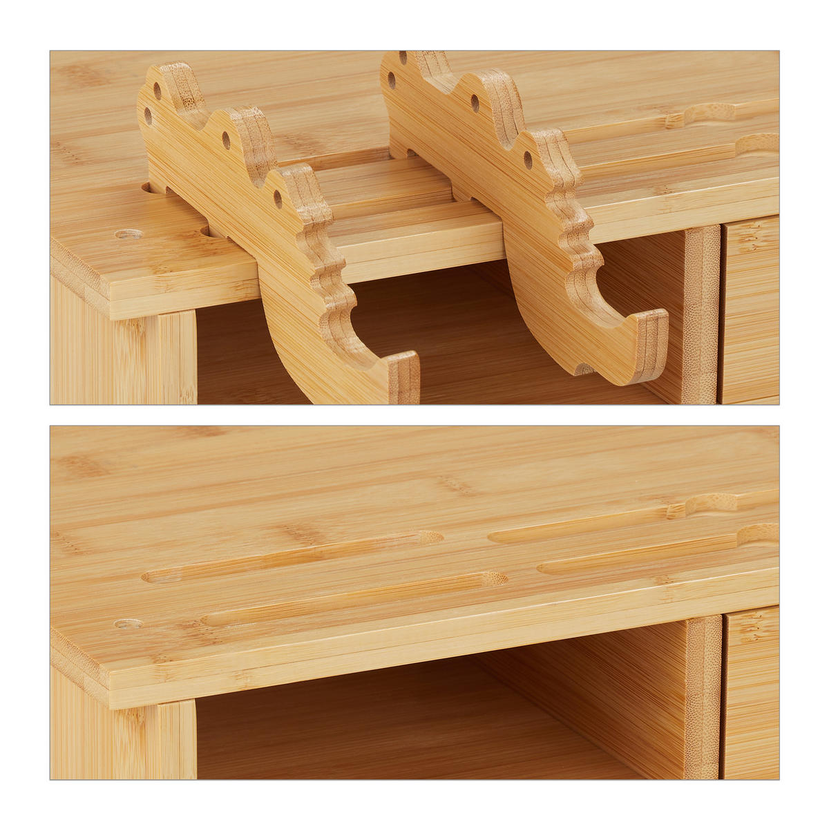 MONITORSTÄNDER Natur Bambus 2 Schubladen Handyhalterung - Hellbraun, Holz/Holzwerkstoff (23/54/14cm) - Relaxdays