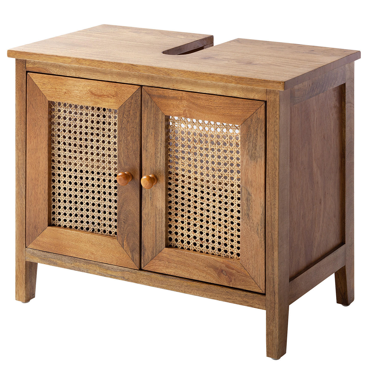 WASCHBECKENUNTERSCHRANK - Mango massiv / Wiener Geflecht - Braun, Holz/Naturmaterialen (70/60/40cm) - home24