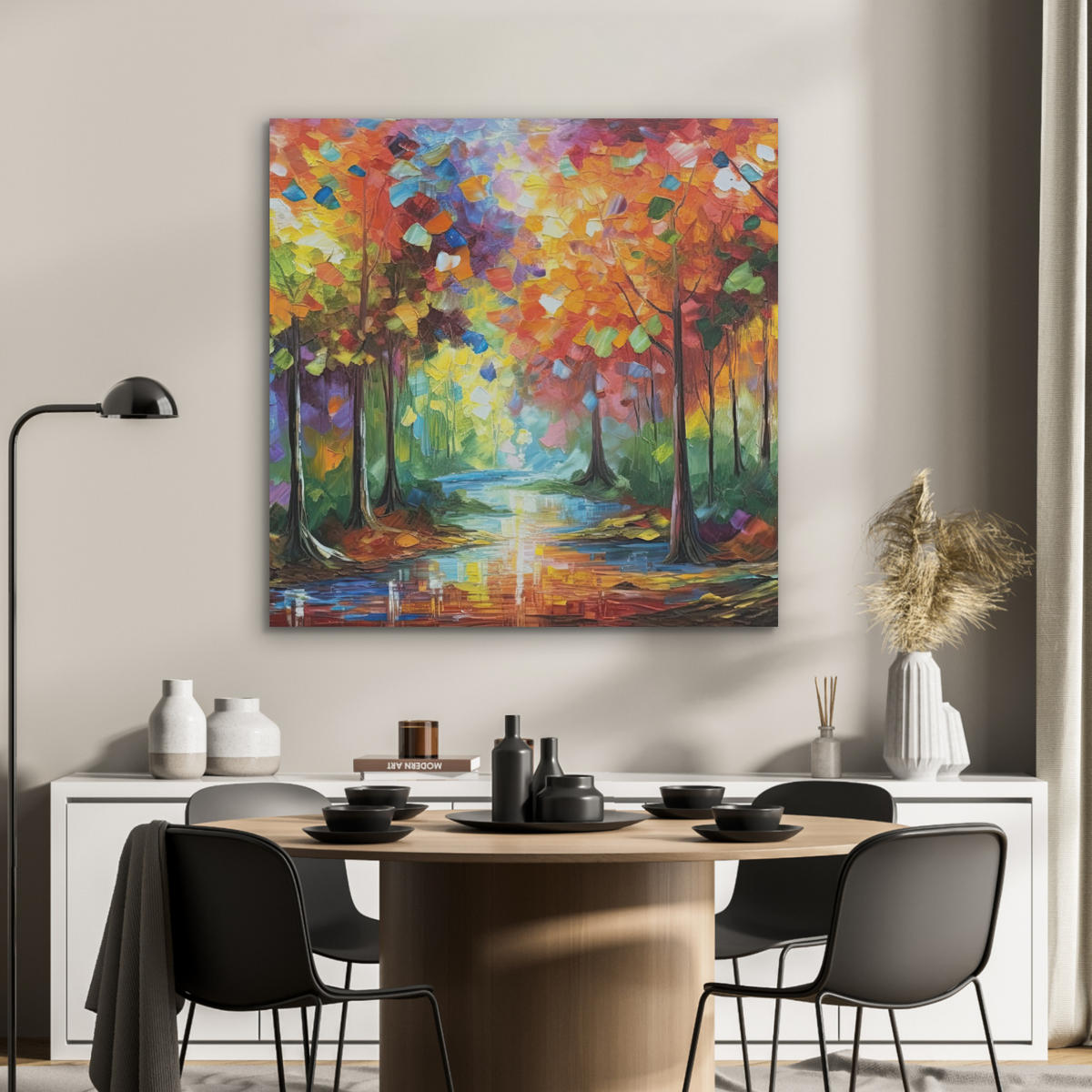 AKUSTIKBILD Landschaft - Wald - Farben - Natur Akustikpaneele 90x90 cm - Multicolor, Textil (90/90/0.9cm) - MuchoWow