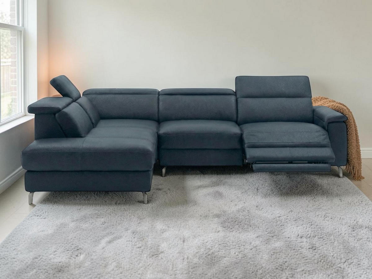 ECKSOFA Ambassador Echtleder mit 1 x Relaxfunktion Schwarz - Schwarz, Leder/Metall (224/272cm)