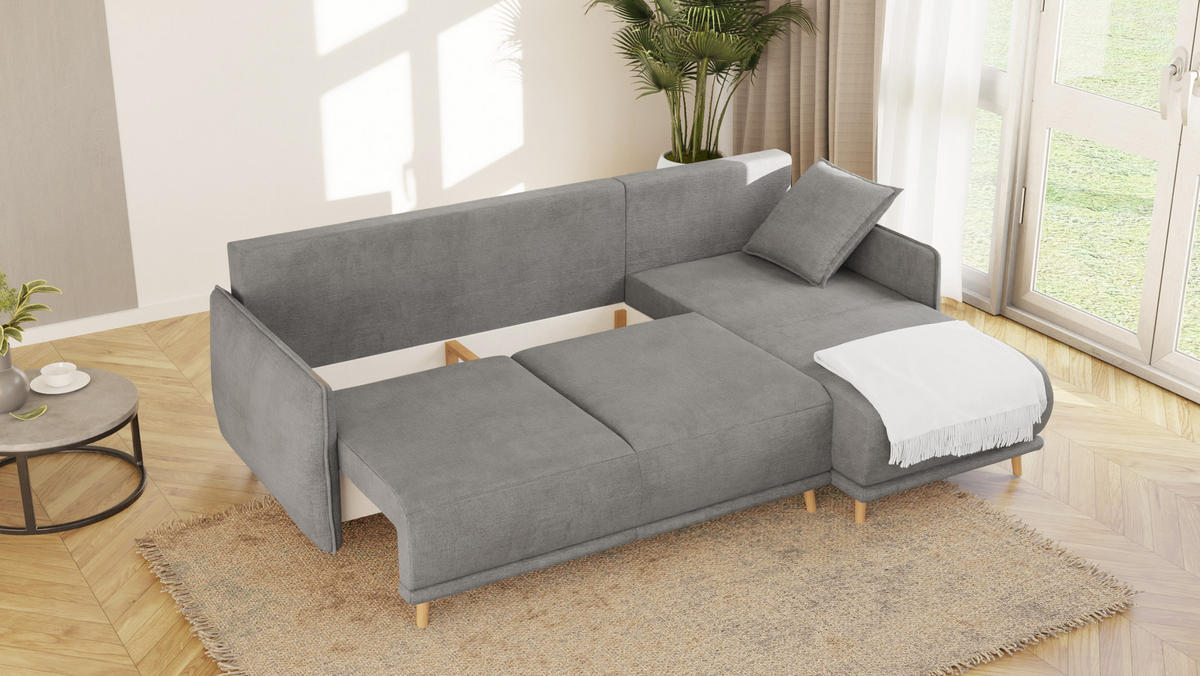 ECKSOFA Chroma Grau Luxusmicrofaser - Braun/Grau, Holz/Textil (238/170cm) - S-Style Möbel