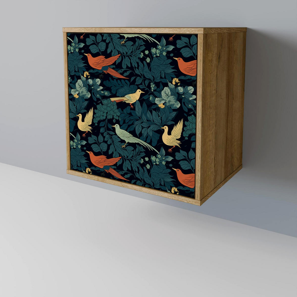 SIDEBOARD FOWL ORNAMENT, Eichefarben, 57,5x42x77,5 cm, Schräge Buchenholzfüße - Eichefarben/Buchefarben, Holzwerkstoff/Buchenholz (57.5/77.5/42cm) - SpaceRebels