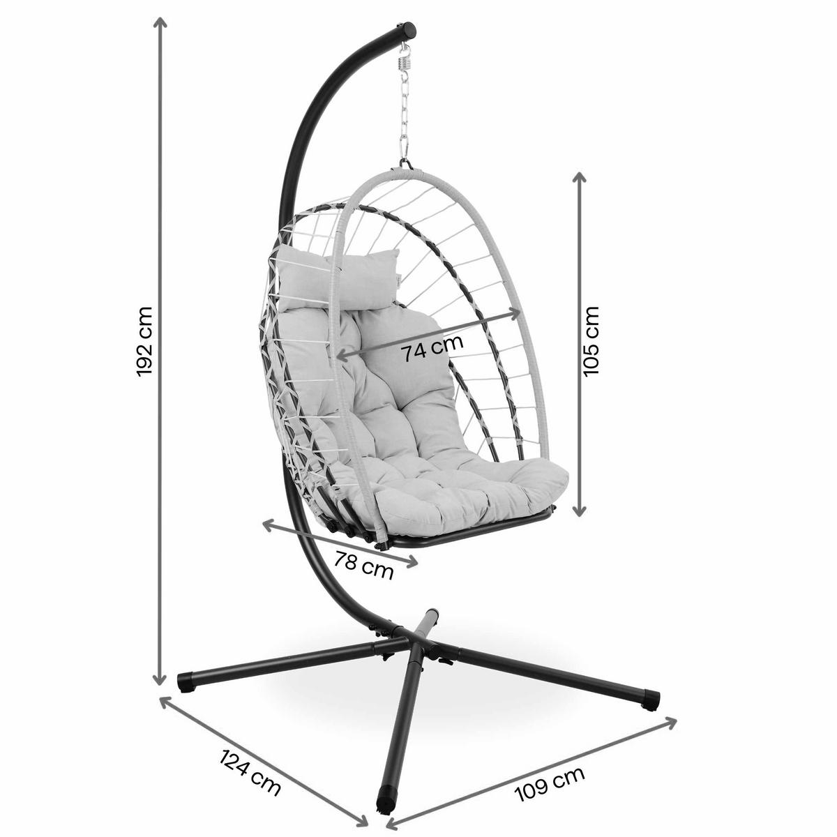 HÄNGESESSEL Mykonos mit stabiler Stahlrahmen, 109 cm, Grau - Grau, Metall (109/192/124cm) - Beautysofa