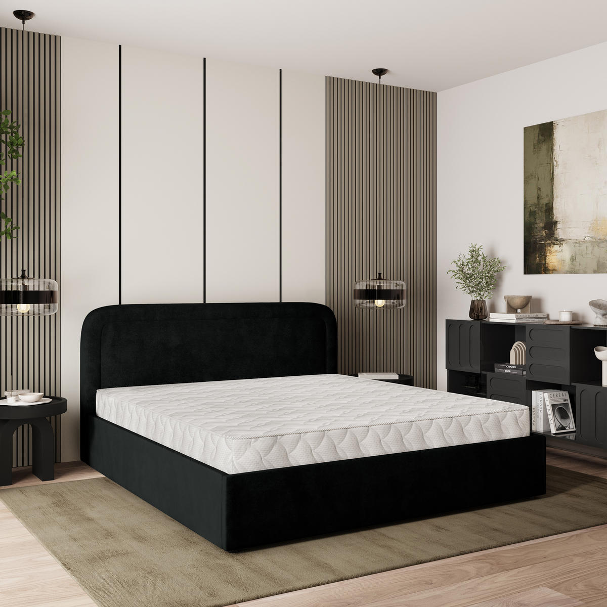 POLSTERBETT BENIRA K 140x200 cm mit Bettkästen - Schwarz - Schwarz, Holz (140/200cm) - MASSENO