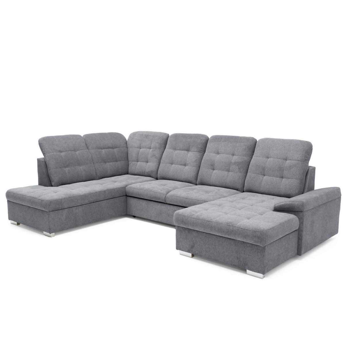 ECKSOFA U-Form OLIVIA U Links mit Schlaffunktion 124x257 Velours Grau - Silberfarben/Grau, Holz/Kunststoff (320/103/202cm) - Muffo