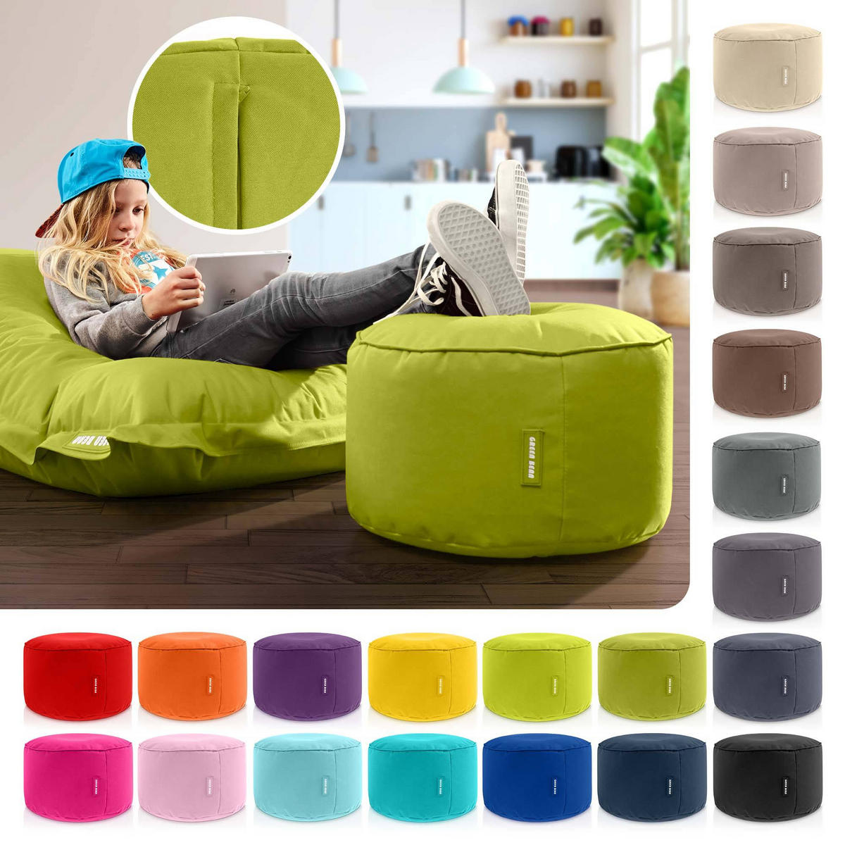 SITZSACK-HOCKER Pouf "Stay" 45x25cm - Grün, Textil (45/25/45cm) - Green Bean