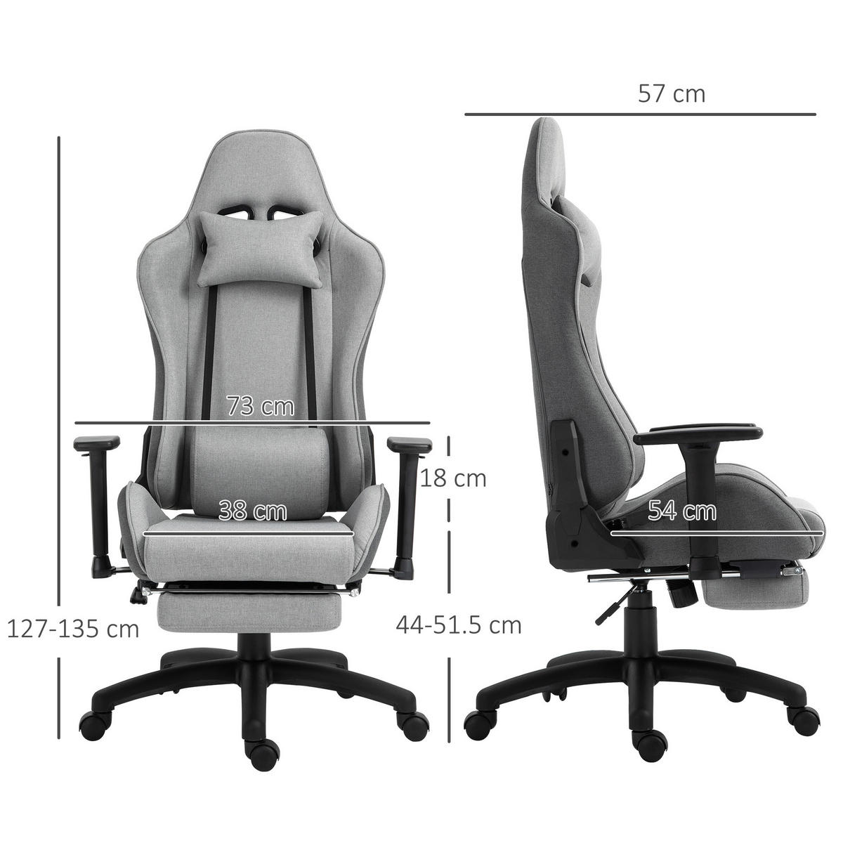 DREHSTUHL 73/57/127-135 cm, ergonomisch, grau, mit Wippfunktion und Fußstütze - Grau, Kunststoff (57/135/73cm) - Redom