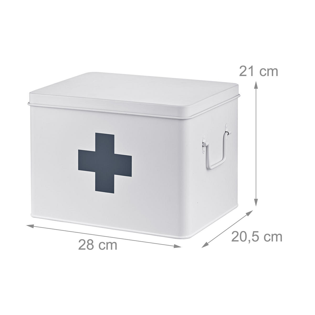 MEDIZINBOX Weiß Grau Metall 4 Fächer entnehmbarer Einsatz - Weiß, Metall (28/21/20.5cm) - Relaxdays