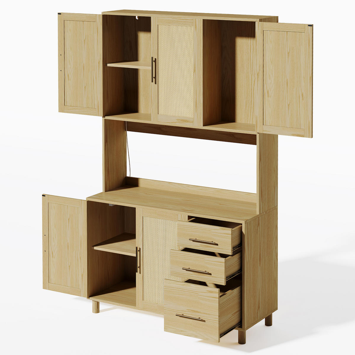 BUFFET 100/40/183 cm Natürlich mit App-gesteuerte LED-Deko-Lichter 3 Schubladen - Naturfarben, Holz (100/183/40cm) - Oxeza