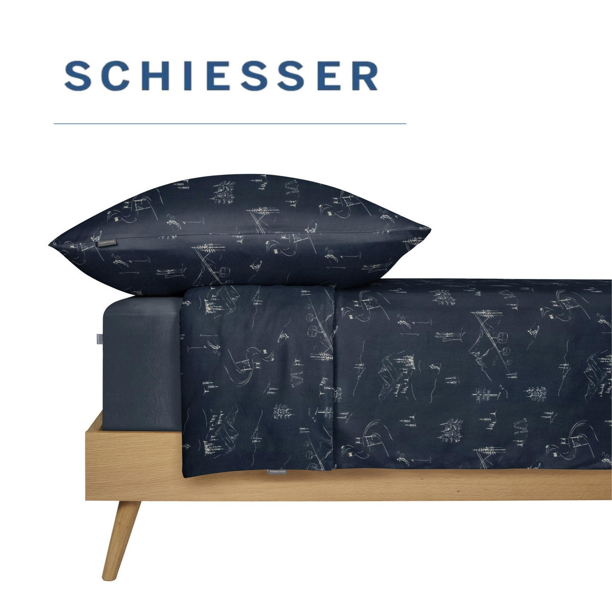 BETTWÄSCHESET Skiing - Feinbiber - 2-teilig - 135x200 cm - Dunkelblau - Dunkelblau, Textil (135/200cm) - SCHIESSER