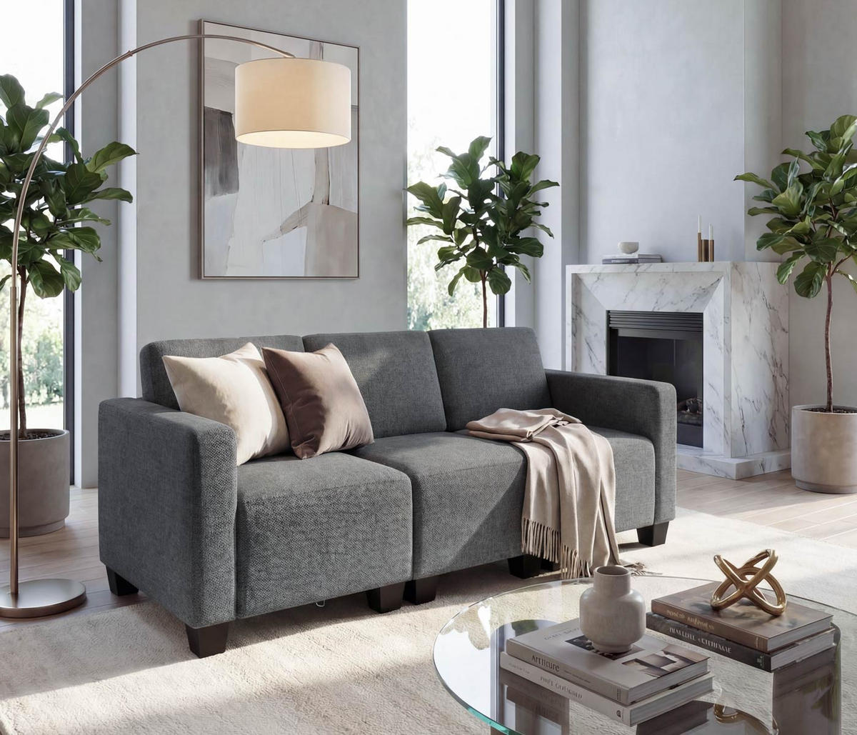 MODULAR 3-SITZER SOFA Grau - Grau, Textil (193/76/72cm) - MCW