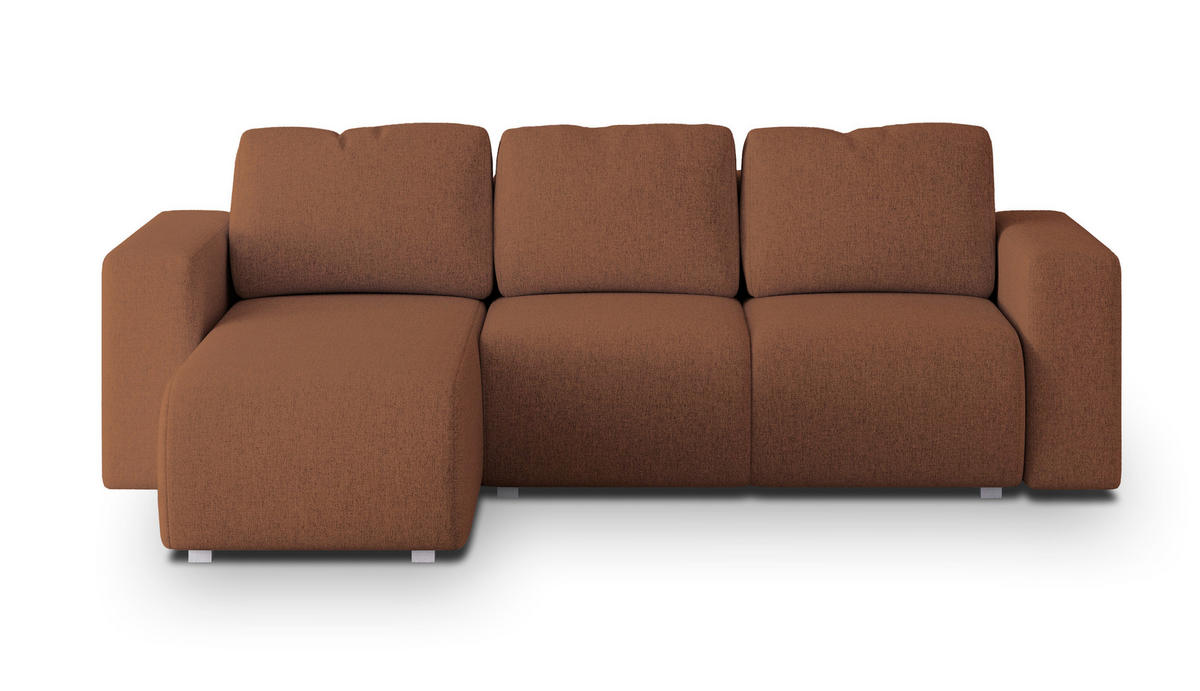 ECKSOFA RINOVA Kupferfarben Geflochtener Stoff mit Schlaffunktion - Kupferfarben, Holz (250/143cm) - MASSENO