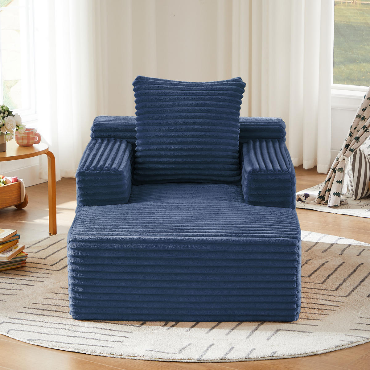 CHAISELONGUE aus Cord Blau ohne Montage - Blau, Kunststoff (81.03/49.78/116.84cm) - Meubliv