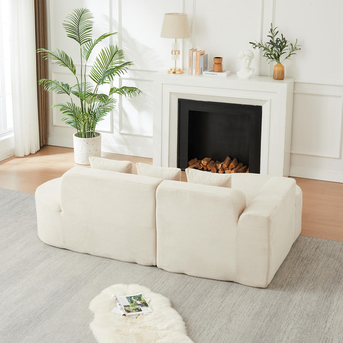 ECKSOFA 220/155/70 cm Beige Cord mit 3 Kissen, Linke Seite - Beige, Textil (220/155cm) - Oxeza