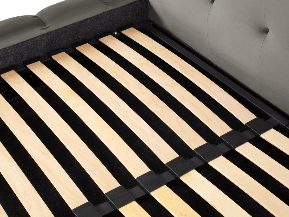BETT mit Bettkasten und Doppelkopfteil Mamaia aus Samt hellgrau 140x200cm - Hellgrau, Textil (140/200cm) - Micadoni