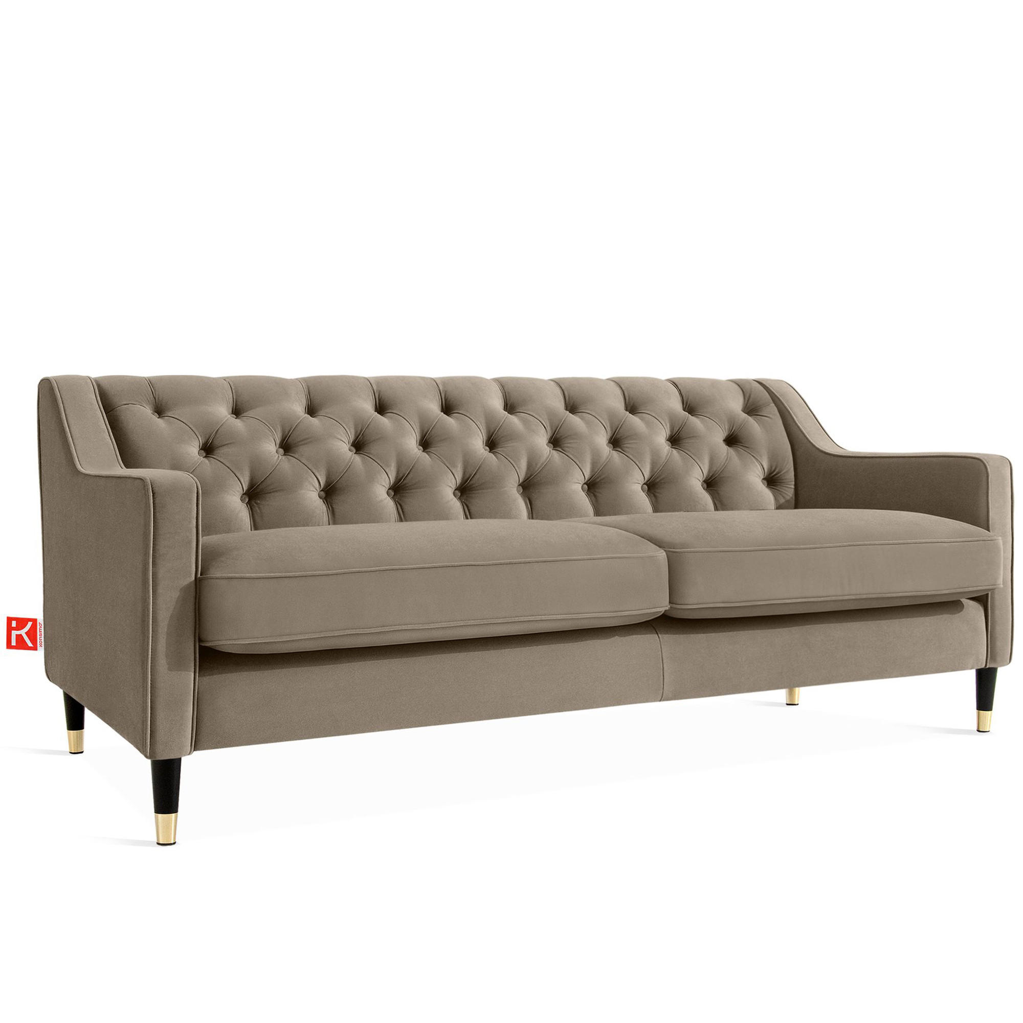 3-SITZER-SOFA NOMUS Velours, gesteppt, Beige - Wengefarben/Beige, Holz/Holzwerkstoff (192/78/80cm) - KONSIMO®