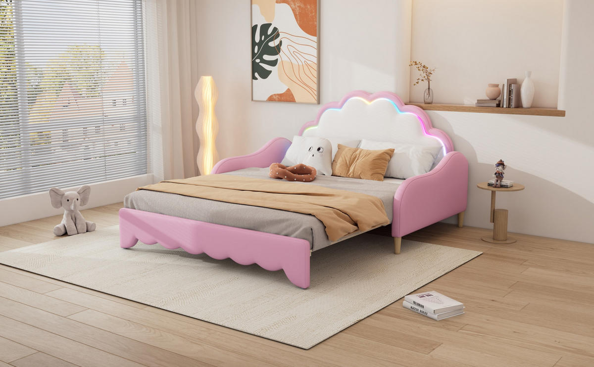 POLSTERBETT 140/200 cm Rosa aus PU mit LED-Beleuchtung - Rosa, Kunststoff (140/200cm) - OKMYHOME