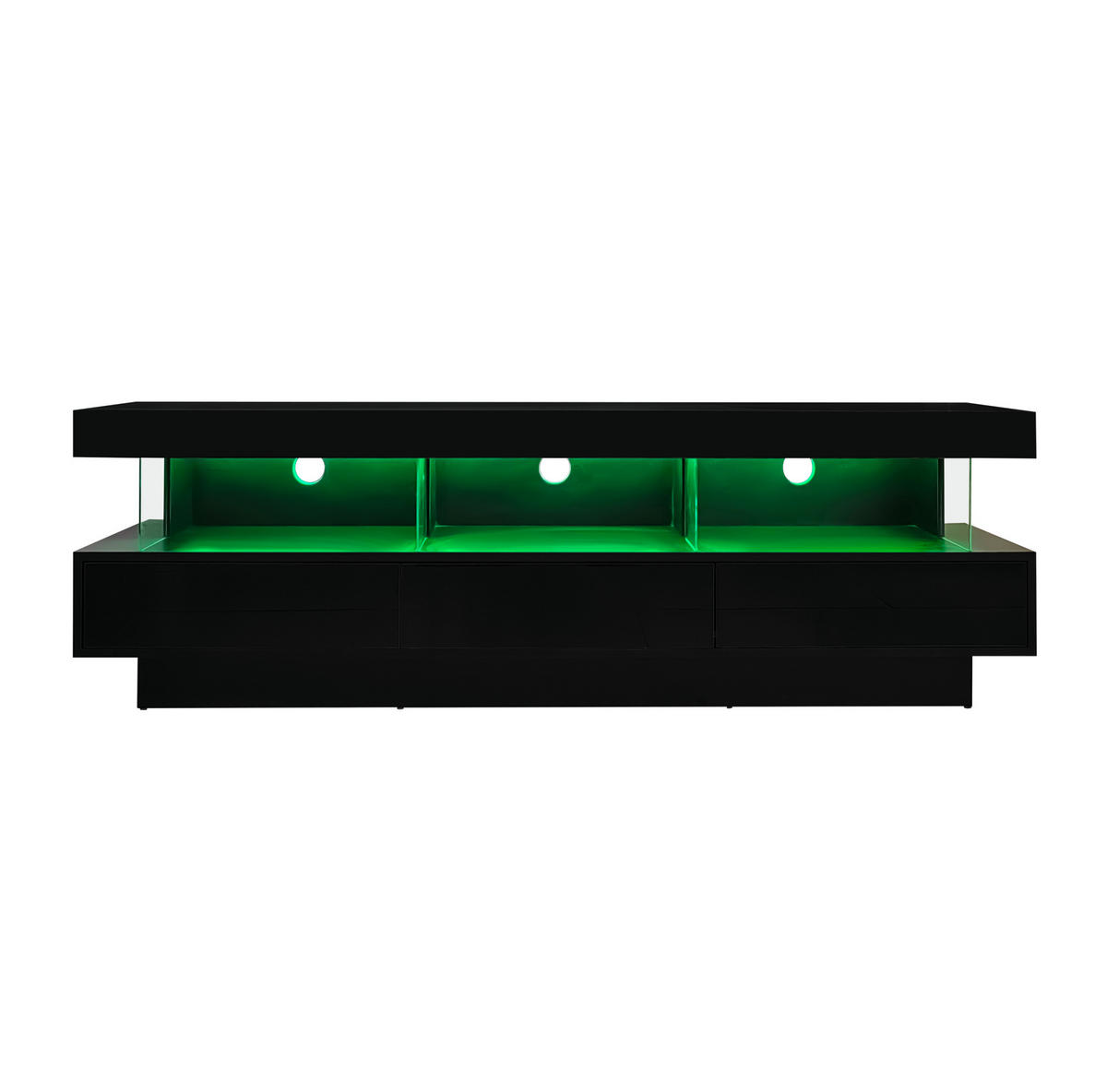 LOWBOARD 160/38/50,5 cm aus Spanplatte mit LED-Beleuchtung und 3 Glasablagen Schwarz - Schwarz, Holzwerkstoff (160/50.5/38cm) - Modenvie