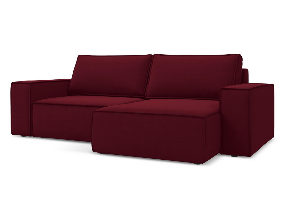 ECKSOFA mit Schlaffunktion Samt Stoff Rot - Bordeaux/Rot, Kunststoff/Textil (257/148cm) - Makamii
