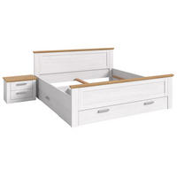 SCHLAFZIMMER weiß Lärche, Eiche Artisan Landhaus Set mit Bett inklusive Bettschubkästen, Nachttisch - Eichefarben/Silberfarben, Holzwerkstoff/Kunststoff (180/200cm) - Inn.Furn