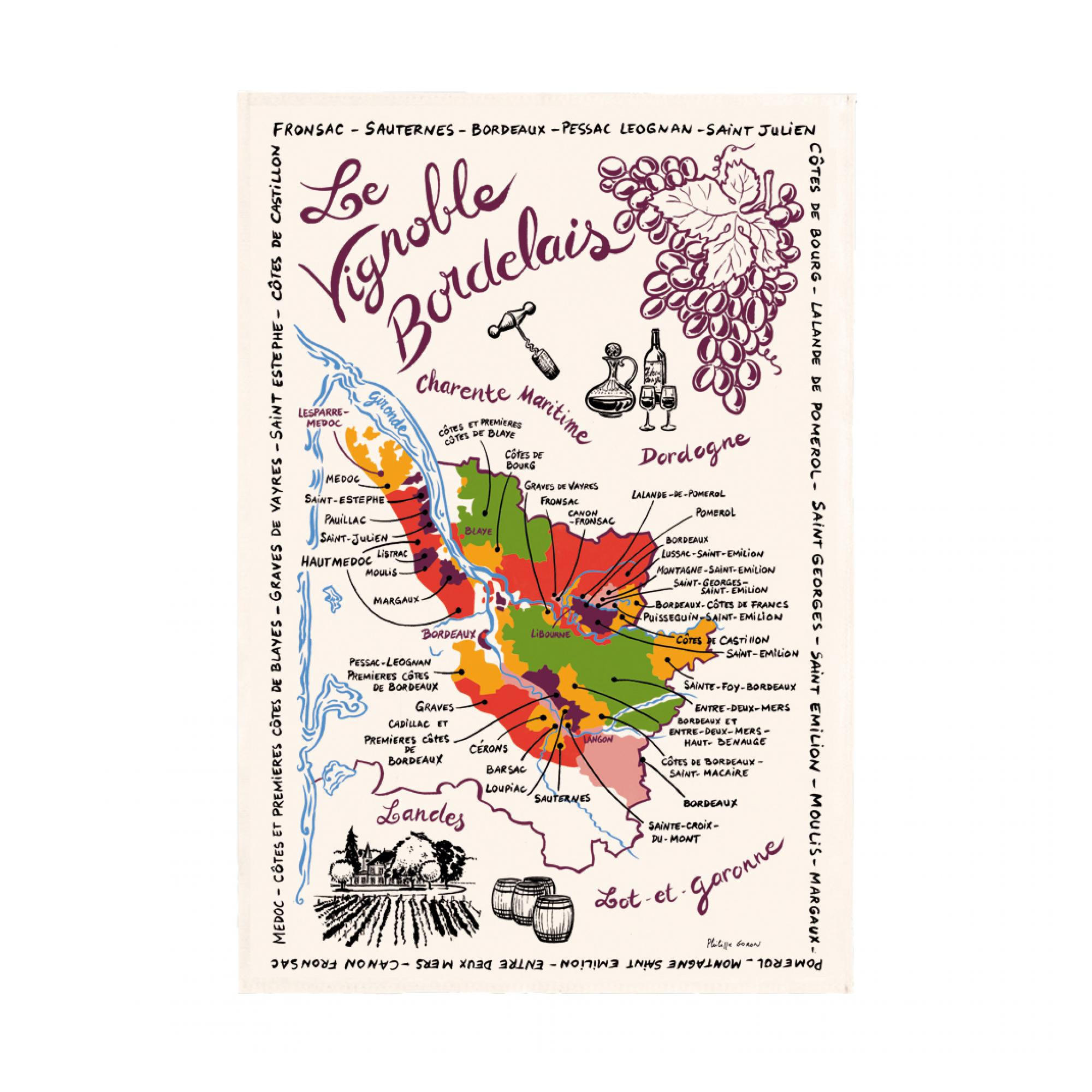 KÜCHENTUCH La carte des Bordeaux ekrü 48 x 72 cm - Weiß, Textil (72/48cm) - Winkler