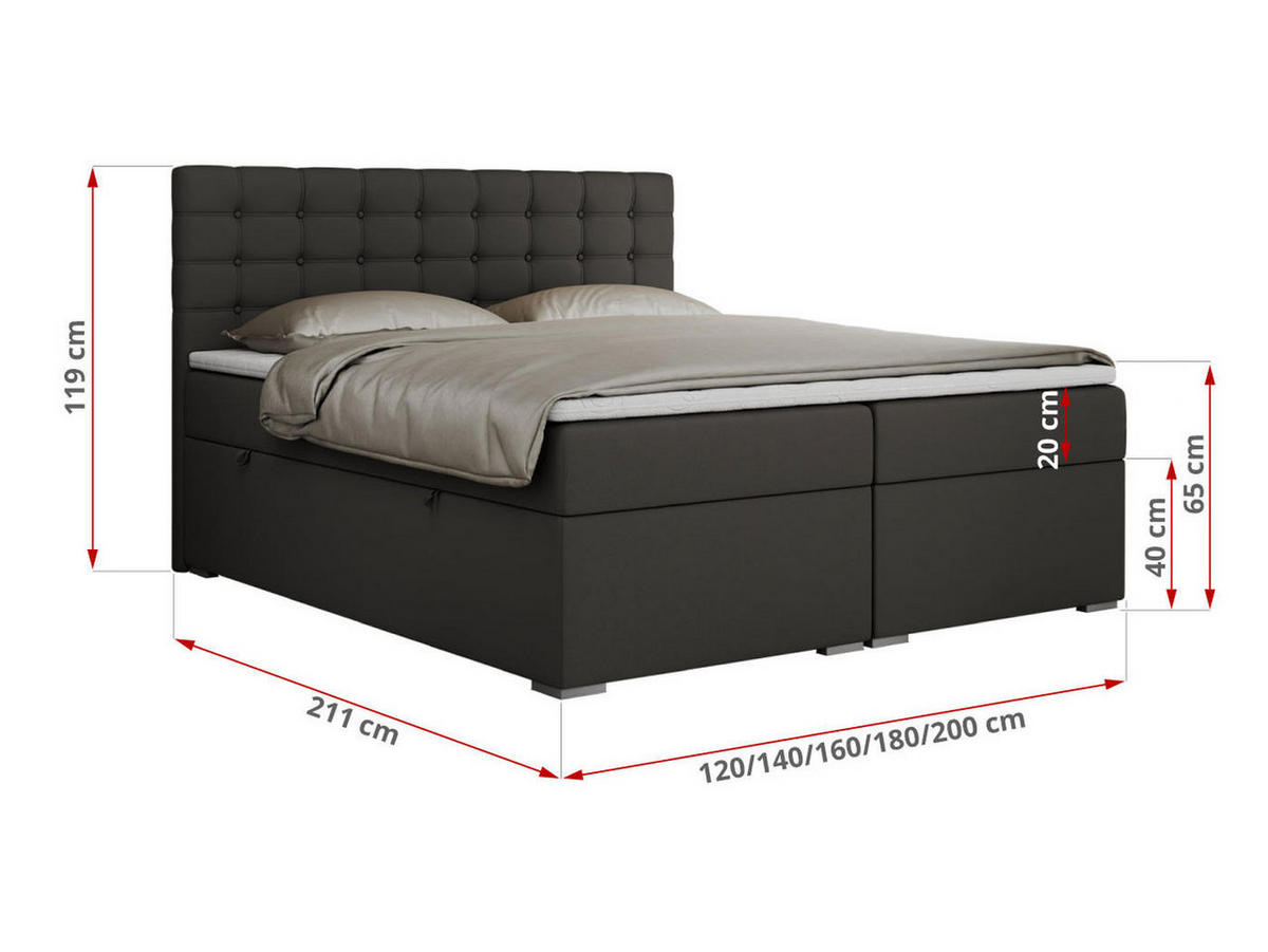 BOXBETT SUSAN 200/200 Dunkelgrau Kunstleder - H4 - Dunkelgrau, Holz/Textil (200/200cm) - MKS