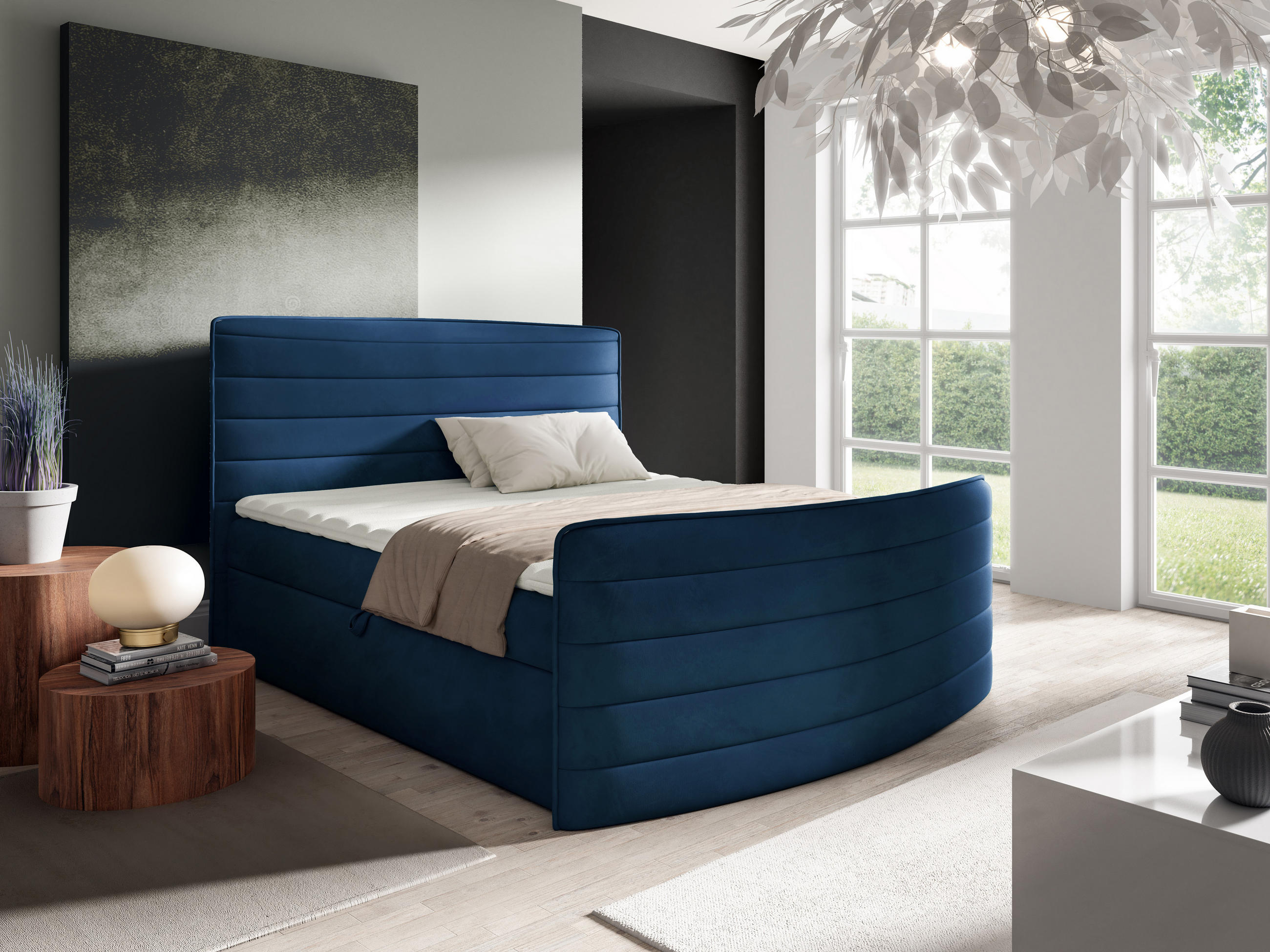 BOXBETT 140 x 200 cm mit Bonell-Federkernmatratze H3 - Blau - CLEO - Dunkelblau, Textil (140/200cm) - AN-Moebel 4u