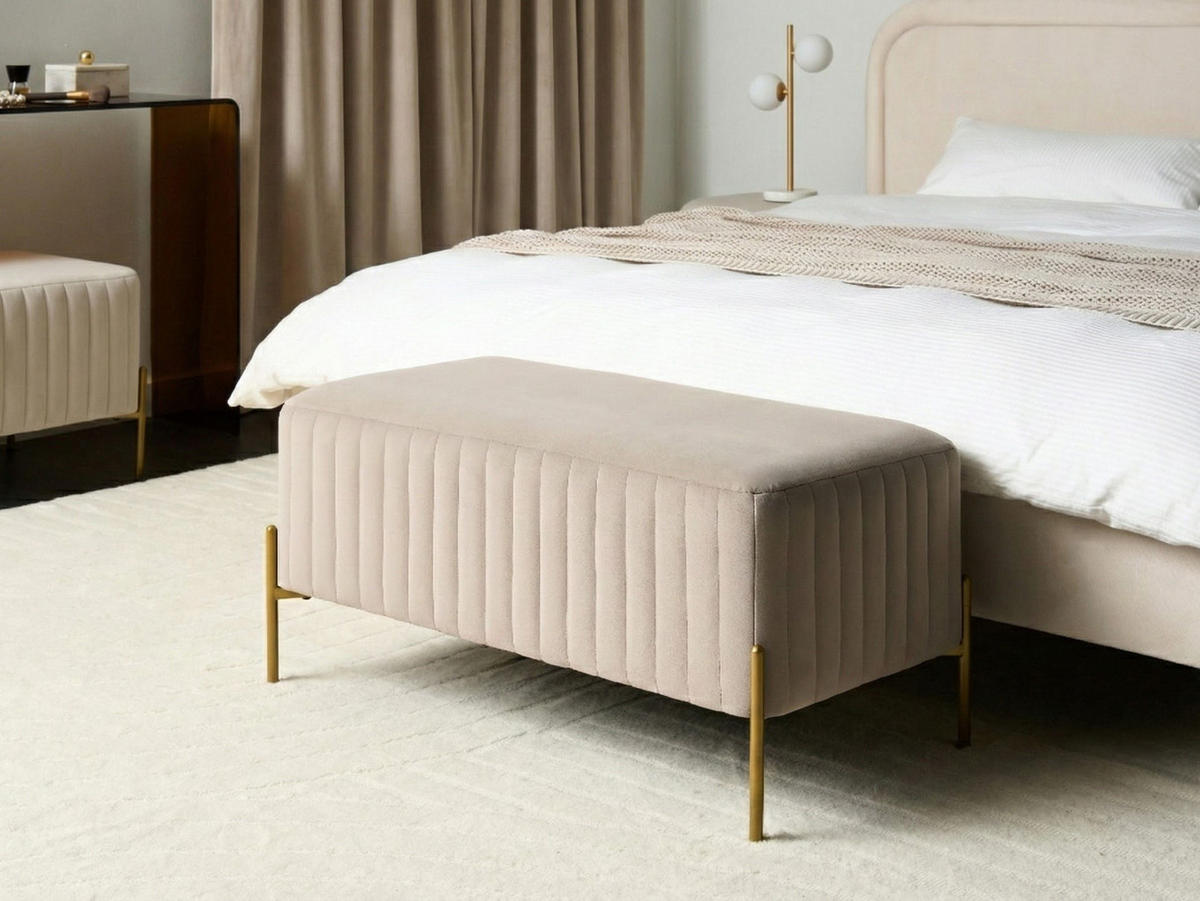 POLSTERBANK Samtstoff Taupe Utah - Taupe, Textil/Metall (91/43/47cm) - Beliani