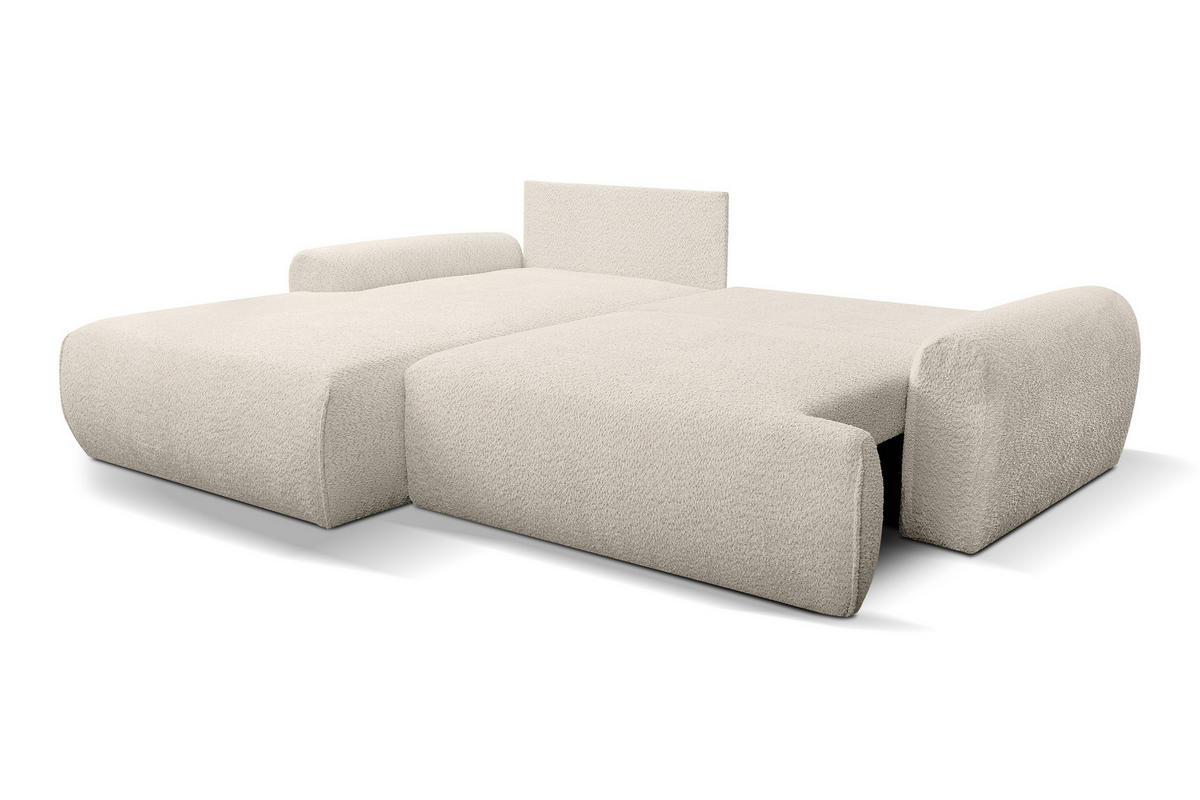 ECKSOFA Moon in L-Form mit Schlaffunktion und Bettkasten, Farbe: Beige, Bouclé-Stoff, Ottomane Links - Beige, Textil (136/260cm) - VENASI MÖBEL
