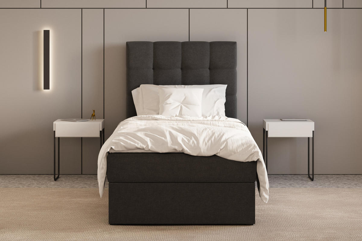 BOXBETT - Bett 05 OSLO - Hugo - 90x200 cm - mit Bettkasten und Waschbarem Topper - Schwarz, Holz (90/200cm) - ROYAL24_MARKT
