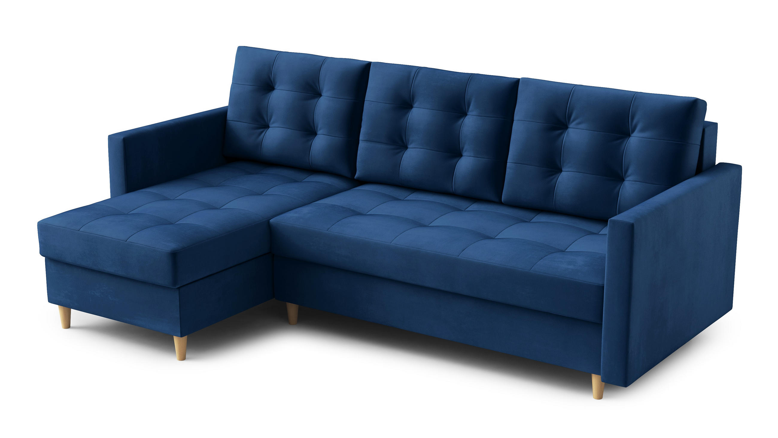 ECKSOFA DIVO Kronos L-förm, Schlaffunktion, elegantes Design, hochwertige Materialien, lose Rückenkissen, freistehend, LINKS 144x224x95 cm Blue - Blau, Holz/Textil (144/224cm) - DomoHome