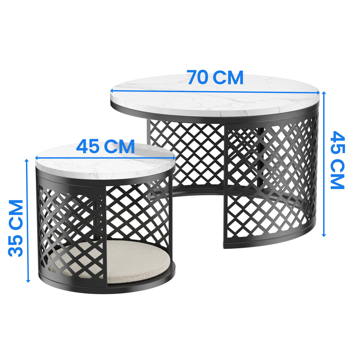 COUCHTISCH Wohnzimmertisch für couch Sofatisch mit Haustierbereich und Haustiermatte, mit Marmorstruktur, bis 400 °C - Schwarz, Holzwerkstoff/Metall (70/70/45cm) - STILVORA