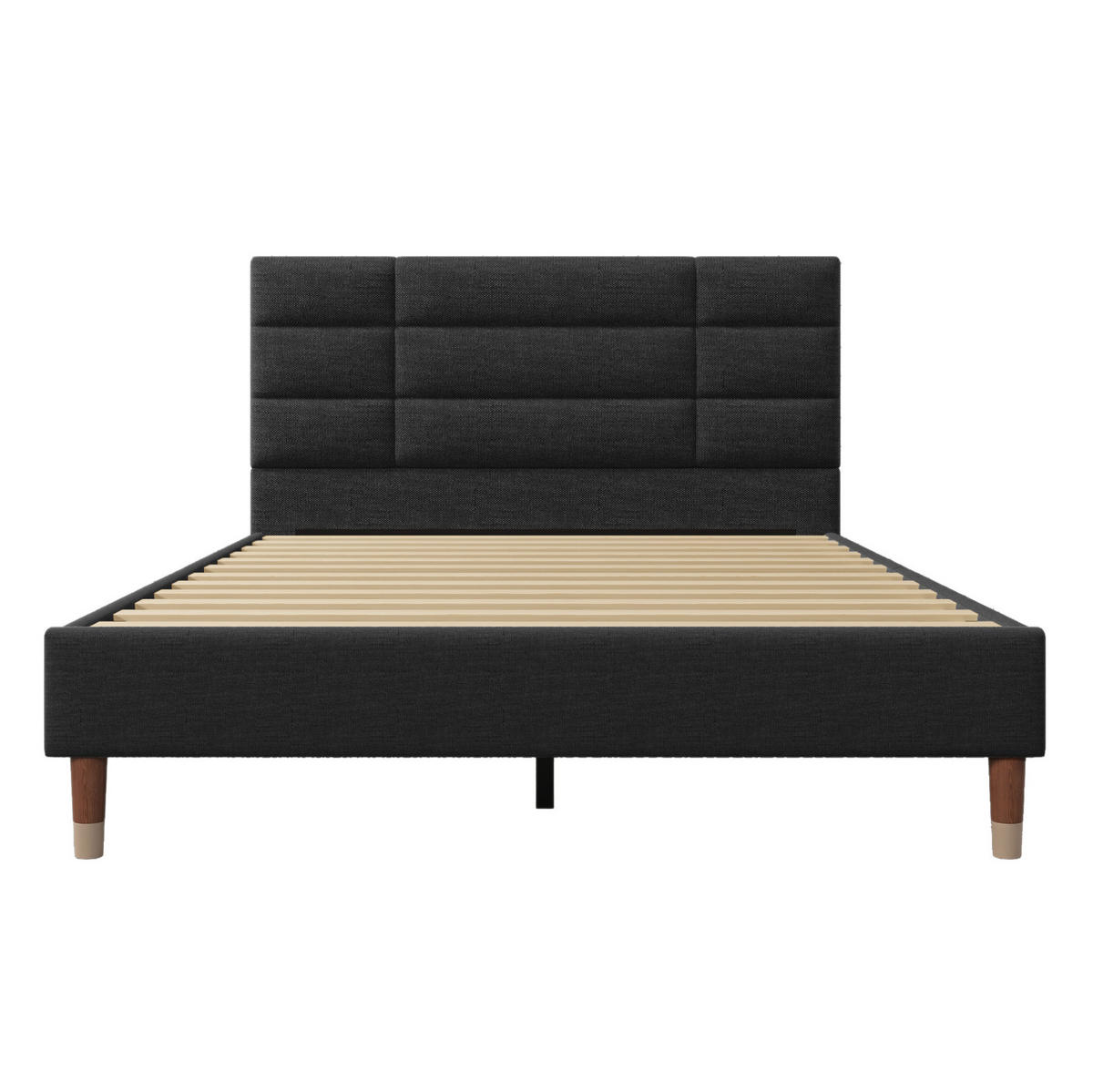 POLSTERBETT 140/200 cm Schwarz mit Kopfteil und Lattenrost - Schwarz, Holz (140/200cm) - OKWISH