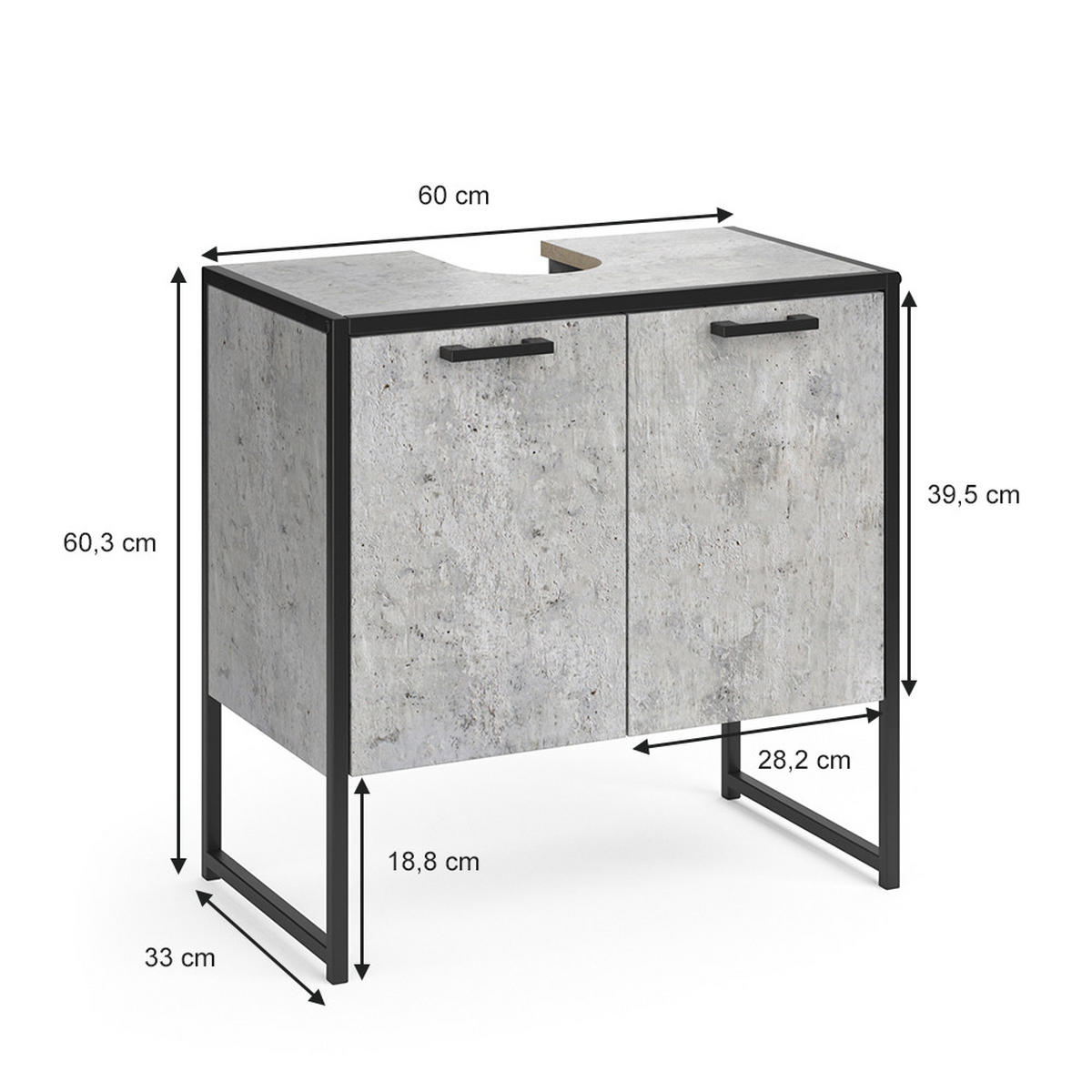 WASCHBECKENUNTERSCHRANK Fyrk Beton 60 x 60 cm - Grau, Holzwerkstoff (60/60/33cm) - Vicco