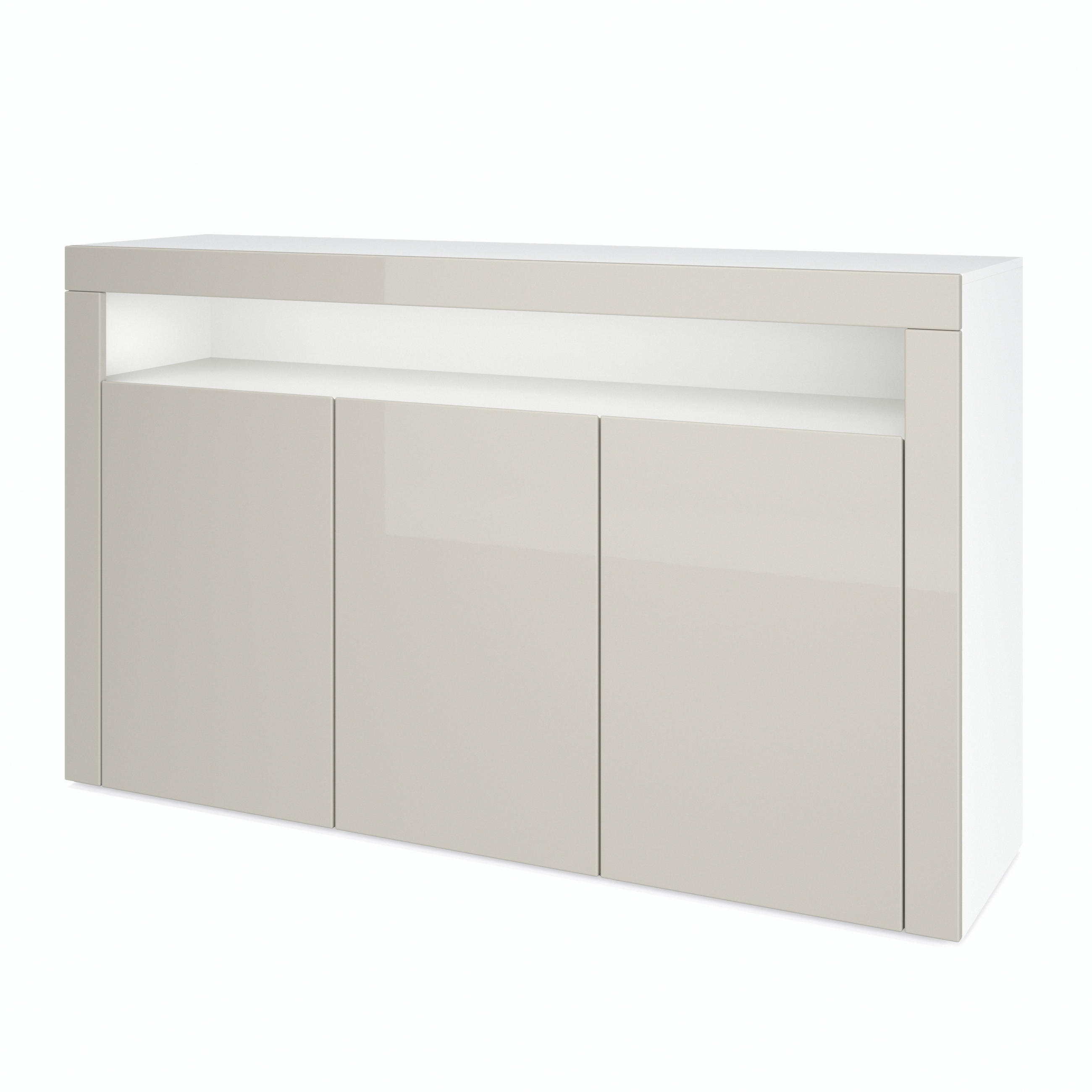 SIDEBOARD Valencia Bijela mat/Pješčano siva visoki sjaj/Pješčano siva visoki sjaj (155 x 92 x 40 cm) - boje pijeska, drvni materijal (155/92/40cm) - Vladon