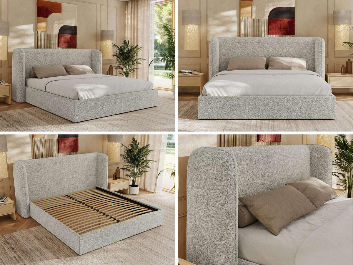 POLSTERBETT EMORA CLASSIC 180/200 - Hellgrau Strukture - Pocket-Matratze - Hellgrau, Textil (180/200cm) - MKS